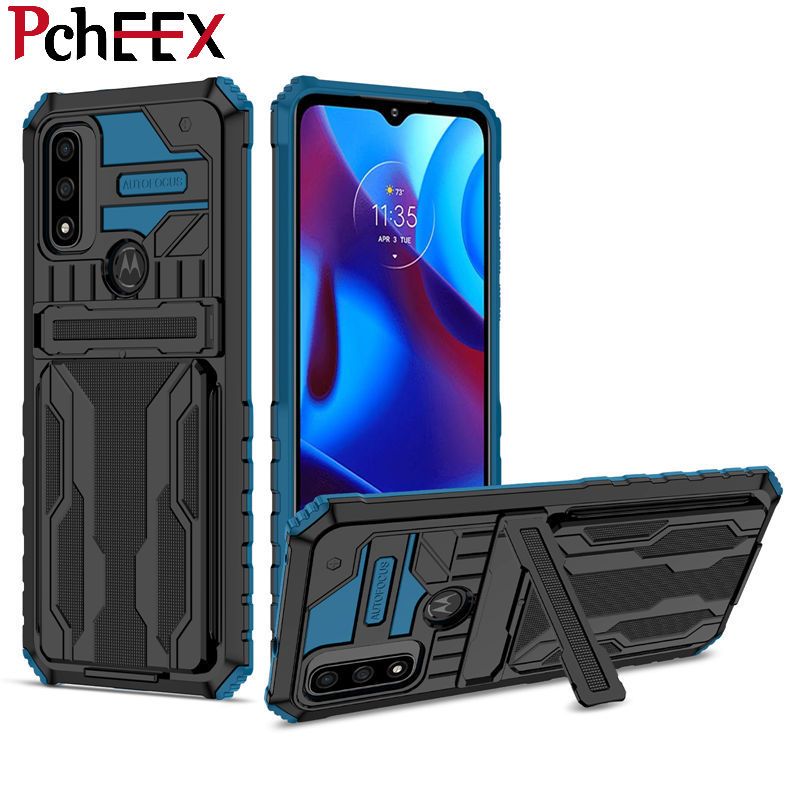 For Moto G Pure Phone Case Armor Hard Military Grade Bumper Slot Card Kickstand Cover