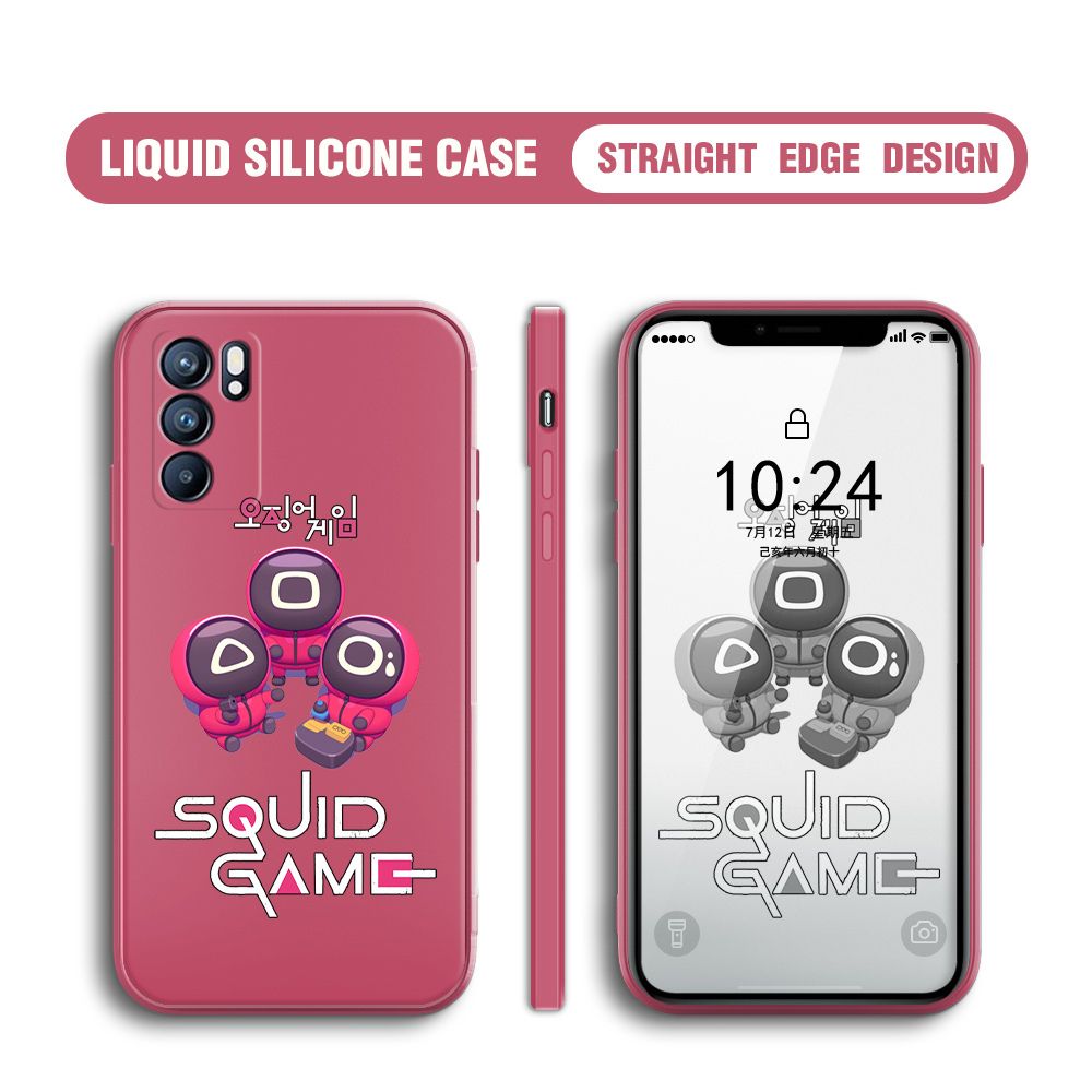 UCUC for OPPO Reno6 5G Case Cute Cartoon Cute Squid Character Phone Cover Square Liquid Silicone Shockproof Phone Protective Case