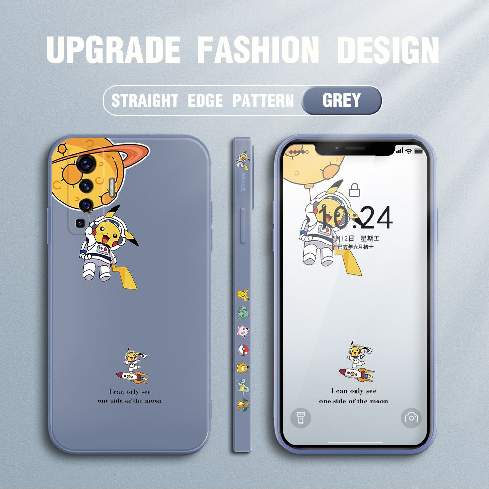 Jizetin for Vivo X50 5G Case Side Design Phone Cover Cute Astronaut Pikachu Cover Square Edge Pattern Liquid Silicone Trend Case