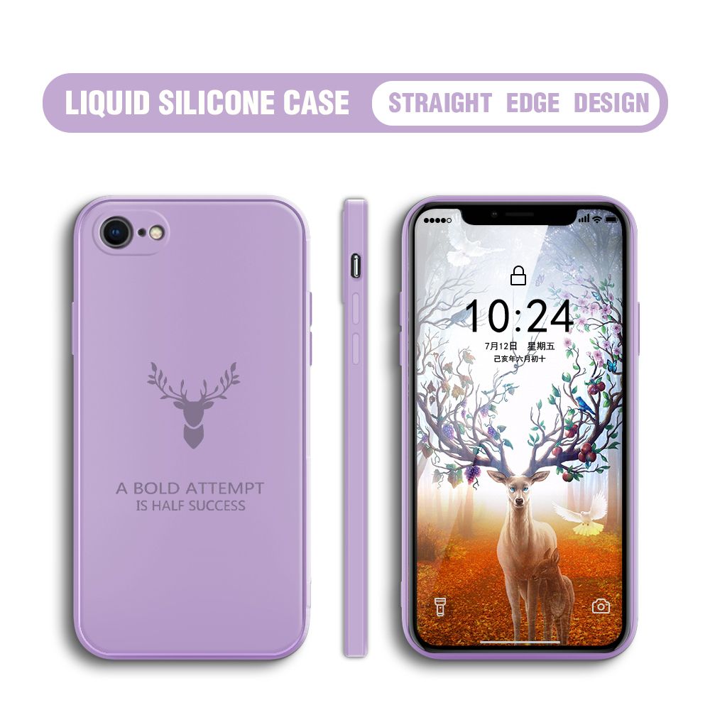 Hontinga for iPhone 7 Case Soft Silicone Square ELK Deer Reindeer Phone Cases Full Cover Camera Shockproof Protection Rubber Case