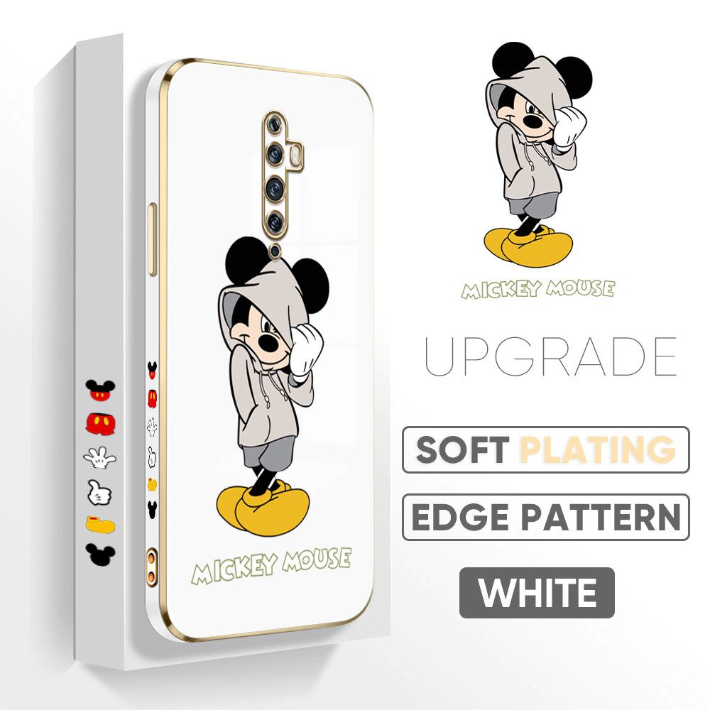 TA for OPPO Reno 2F 2Z Back Cover + Free Lanyard Handsome Mouse Luxury 6D Plating Case Side Pattern Soft Silicone Square Phone Cases