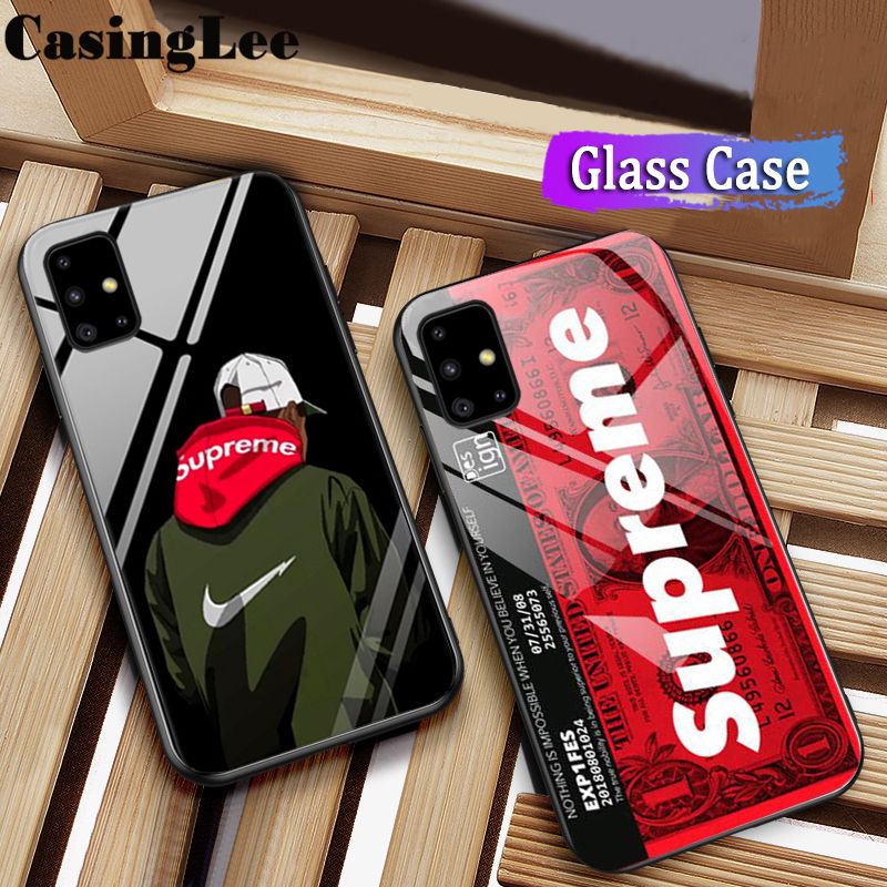 Casinglee for Samsung Galaxy M51 Case Tempered Glass Protector Mirror Couple Back Cover SUP Supreme Design Samsung M51 case cover For girls and Boys