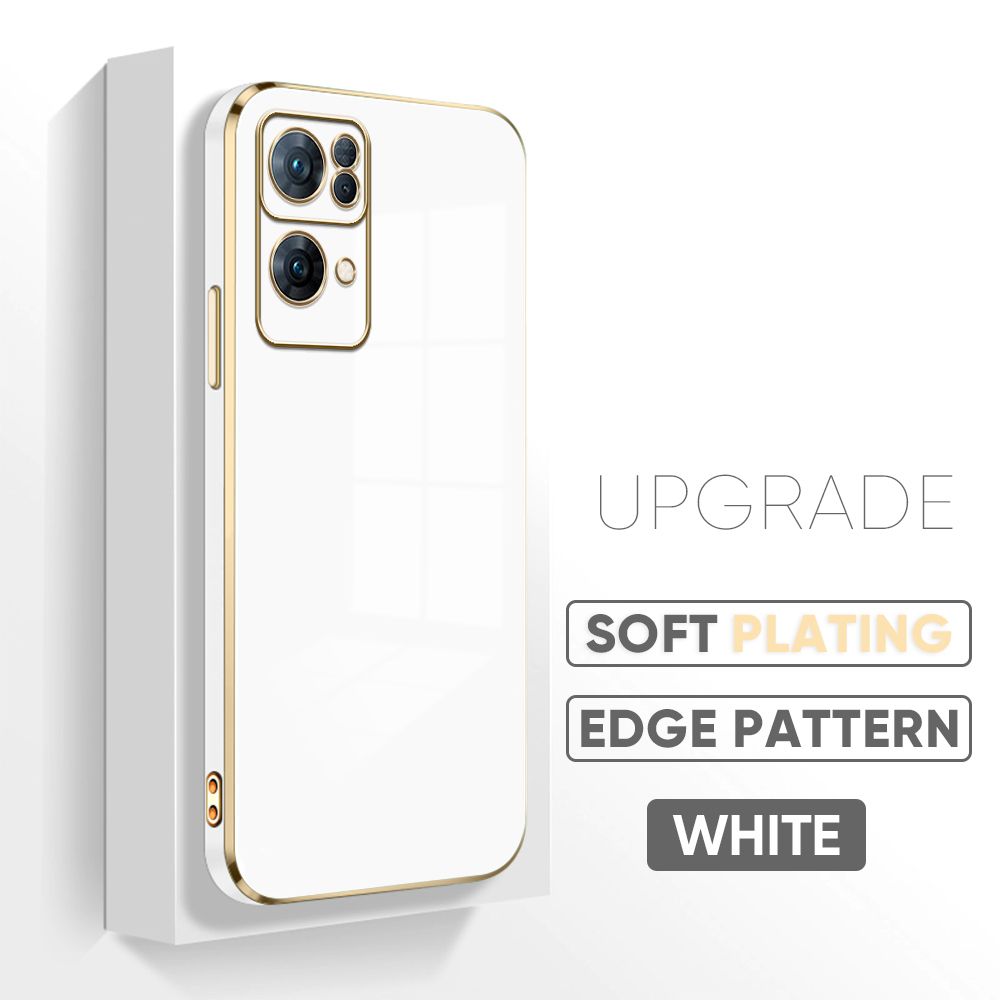 TA for OPPO Reno7 Pro 5G Back Cover + Free Lanyard Luxury 6D Plating Case Side Pattern Soft Silicone Square Phone Cases