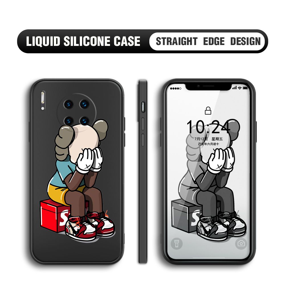 BILI for Huawei Mate 30 Pro Back Cover Lonely Cry bear Multicolor Liquid Silicone Phone Case Soft Square Lens Protection Phone Cases