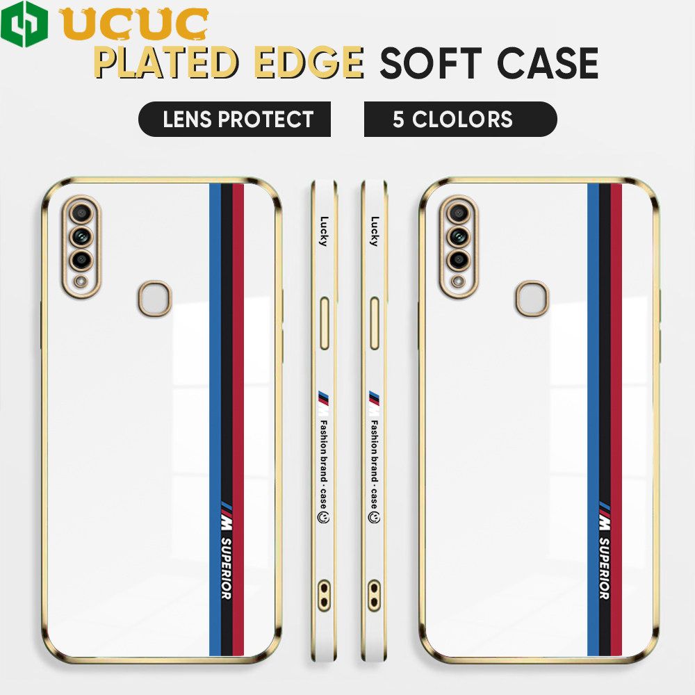 UCUC for OPPO A31 2020 Back Cover + Free Lanyard Track Sign Luxury 6D Plating Case Side Pattern Soft Silicone Square Phone Cases