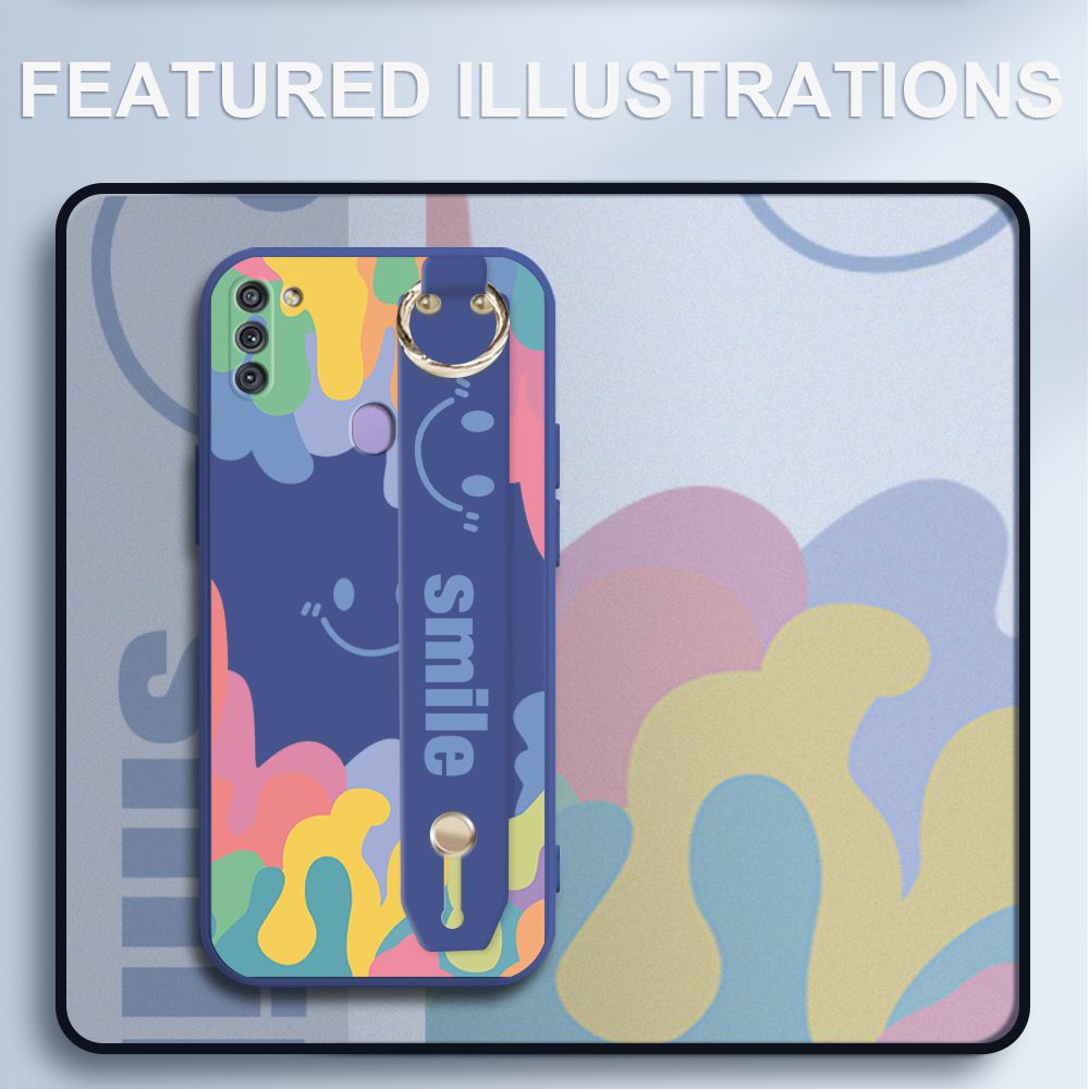 UCUC for Samsung Galaxy M11 Wrist Strap Case INS Style Soft Candy Color Splash Ink Cover Ultra Thin Anti Fall Liquid Silicone Phone Case