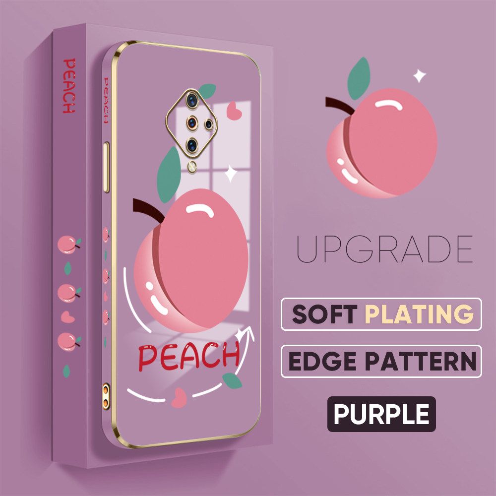TA for Vivo S1 Pro Back Cover Shiny Peach Luxury 6D Plating Case Side Pattern Soft Silicone Square Phone Case