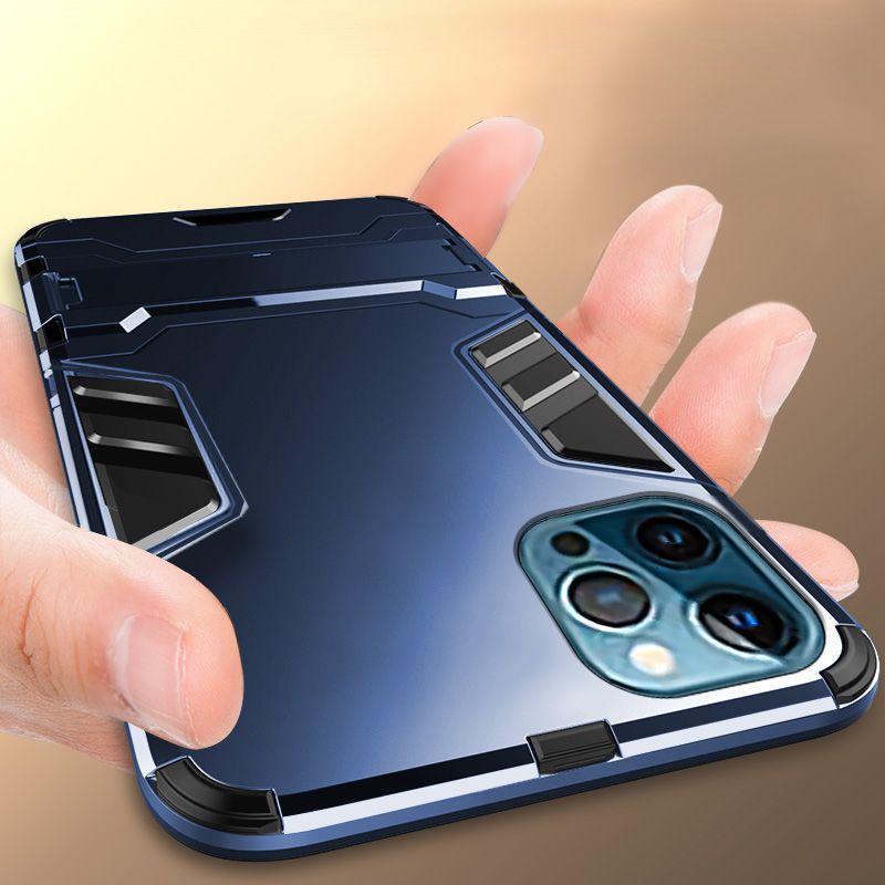 Biruiqu For iPhone 12 Pro Max Mini Case Soft TPU+Hard PC Shockproof Slim Protective Case Cover with Kickstand