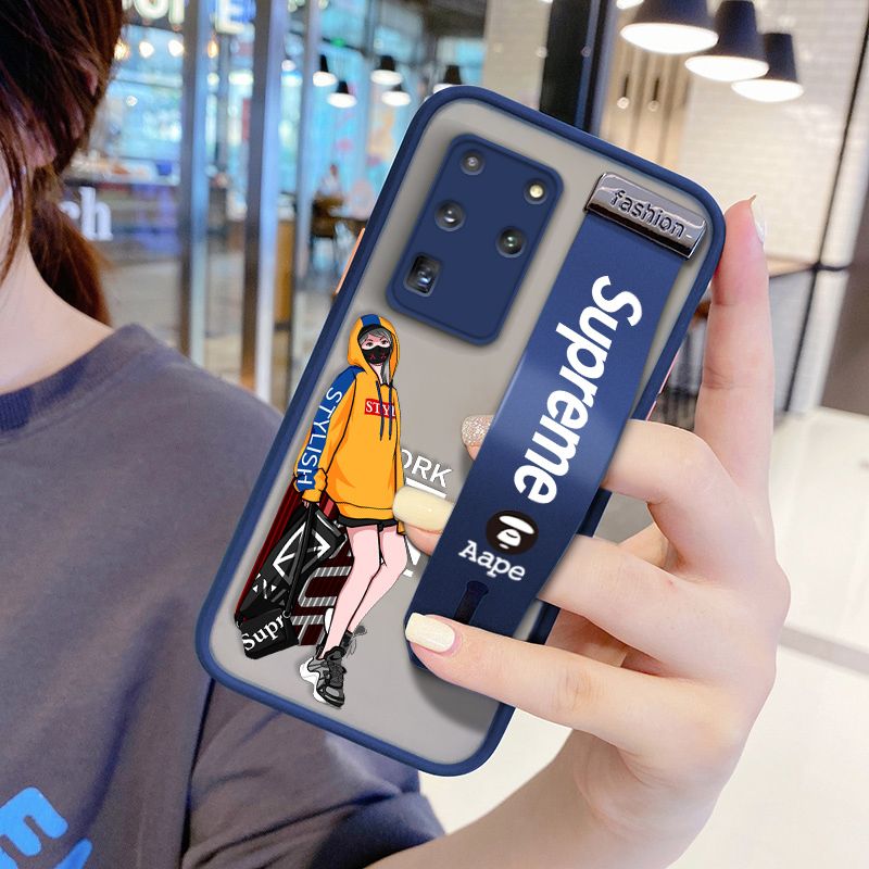 UCUC for Samsung Galaxy S20 Ultra Wrist Strap Case Creative Cartoon Handsome Girl Wristband Printing Cover Shockproof Frosted Phone Case