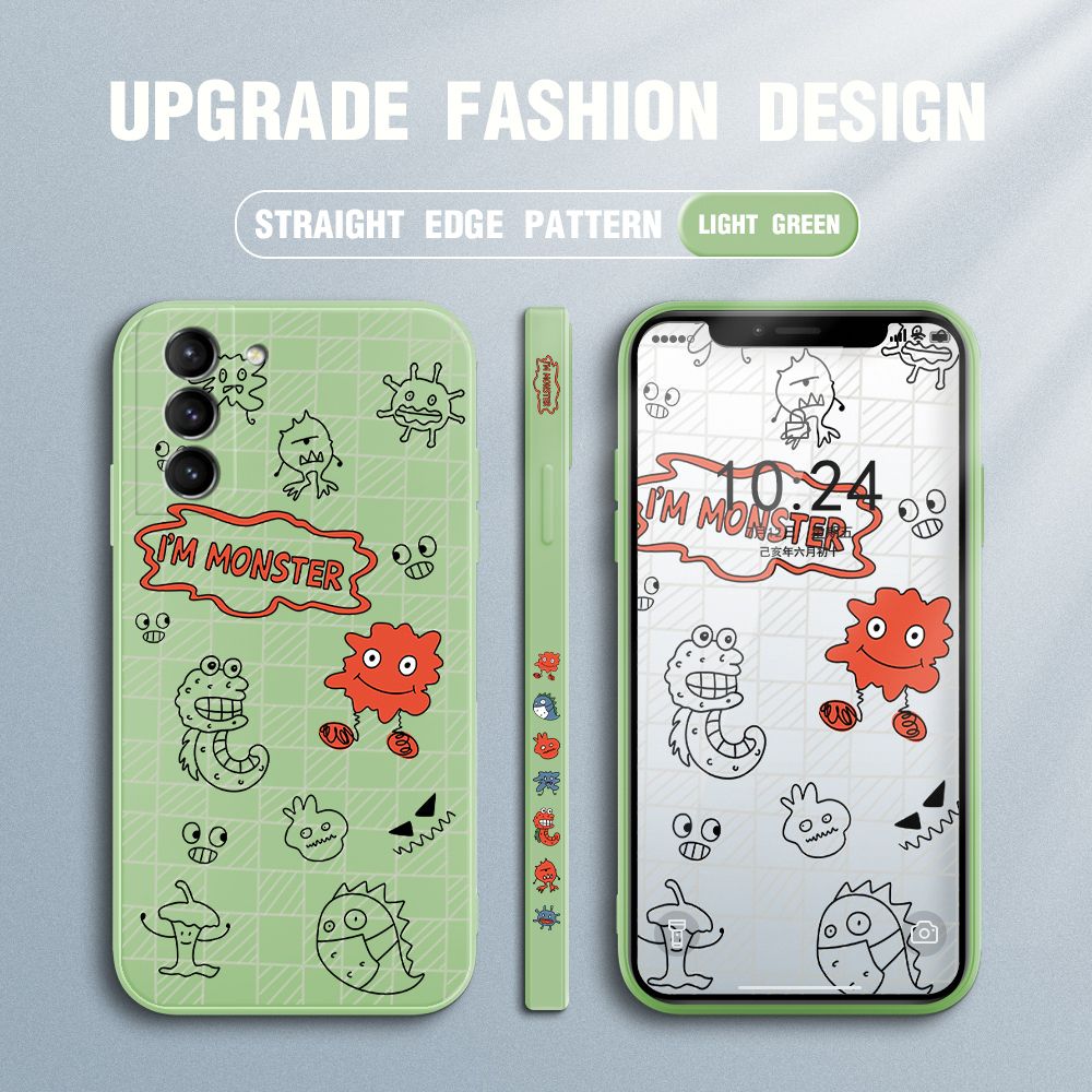 Jizetin for Samsung Galaxy S21 5G Case Side Design Phone Cover Printed Text “I Am Monster ” Cover Square Edge Pattern Liquid Silicone Trend Case
