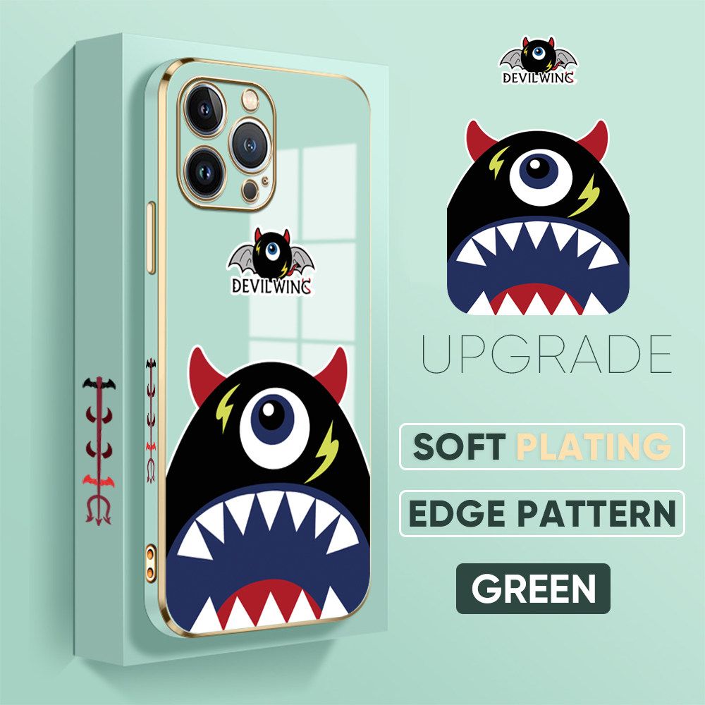 TA for iPhone 13 Pro Max Back Cover + Free Lanyard One Eyed Monster Luxury 6D Plating Case Side Pattern Soft Silicone Square Phone Cases