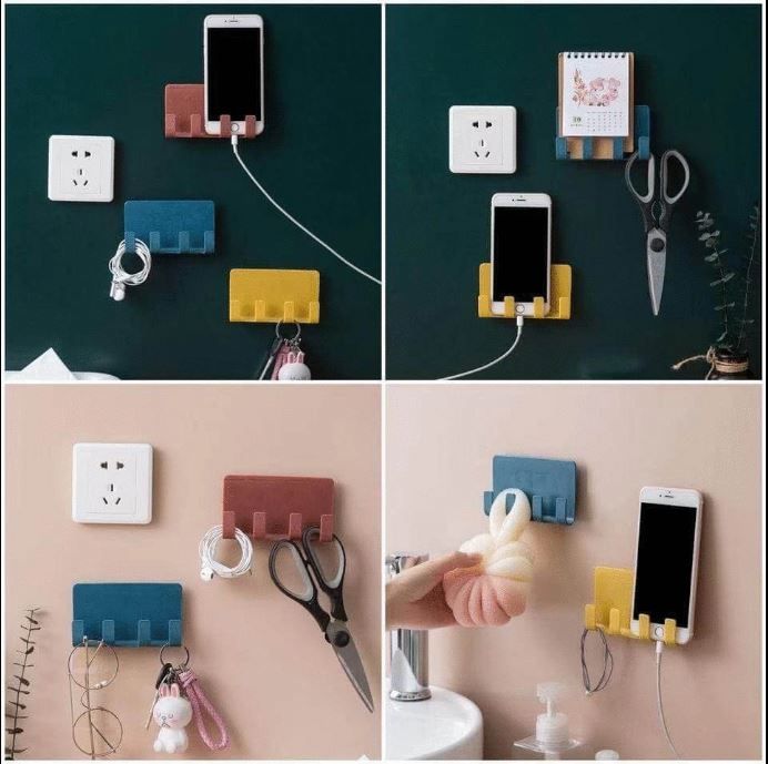 Mobile Phone Holders Phone Charger Wall Mounted 4 Hooks Storage Gadget Holder