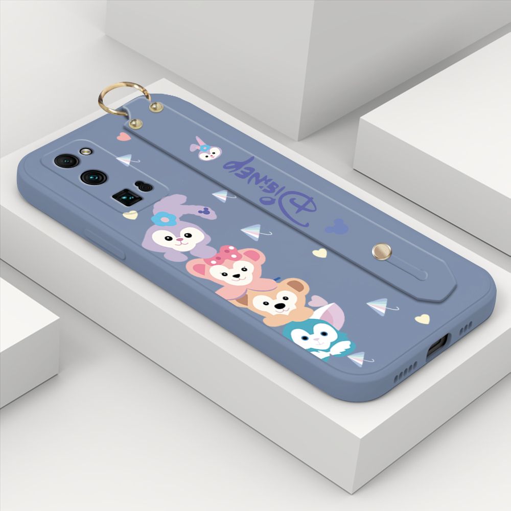 ZeroQiQi for Honor 30 Pro Wrist Strap Case INS Cute Style Creative Cartoon Rabbit and Fox Cover Thin Square Edge Liquid Silicone Phone Case