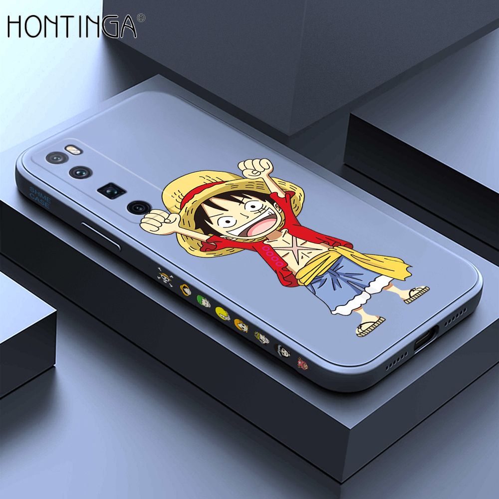 Hontinga for Huawei Nova 7 Pro Case Side Design Anime Cartoon Luffy Back Cover Soft Square Edge Pattern Liquid Silicone Trend Phone Cases
