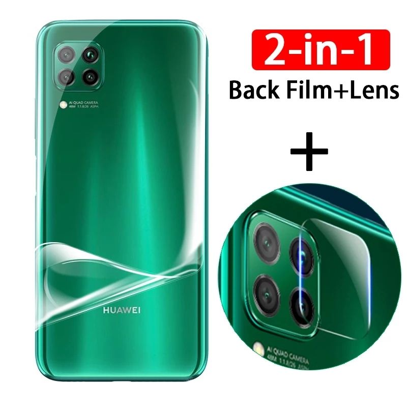 Huawei Nova 7i / P40 lite Combo Pack Back Side Clear Poly Protector & Camera Lens Protector Glass
