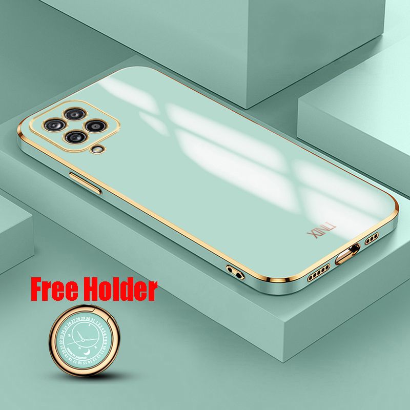 Biruiqu for Samsung Galaxy A12 5G Back Cover Luxury 6D Plating Frame Shiny Bling Phone Pounch Soft Silicone Square Phone Case