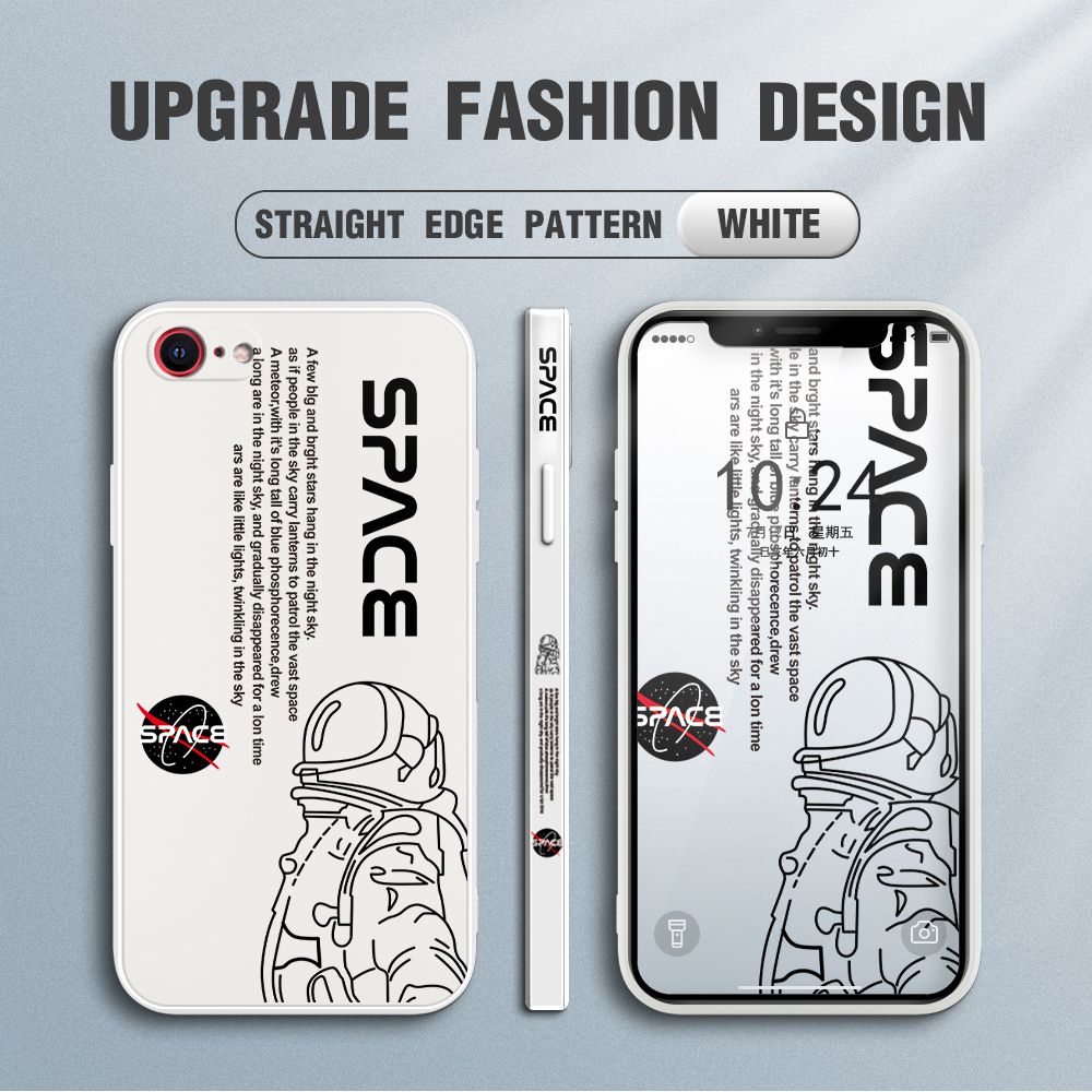 Jizetin for iPhone 7 / iPhone 8 / SE 2020/SE 2022 Case NASA Astronaut Design Side Design Phone Case Square Edge Pattern Liquid Silicone Cases Full Cover Camera Shockproof Protective Case