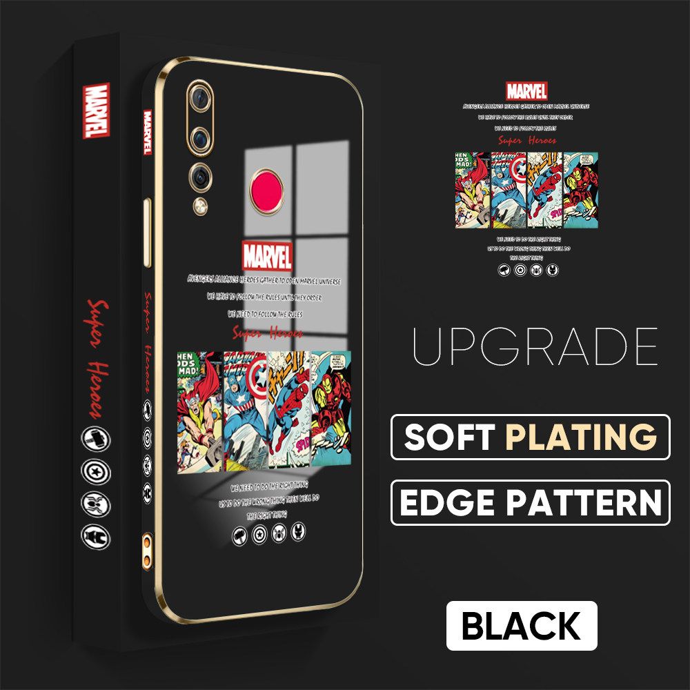 Jizetin (Free Lanyard) Huawei Nova 4 Back Cover Superhero Collection Luxury 6D Plating Case Side Pattern Soft Silicone Square Phone Cases
