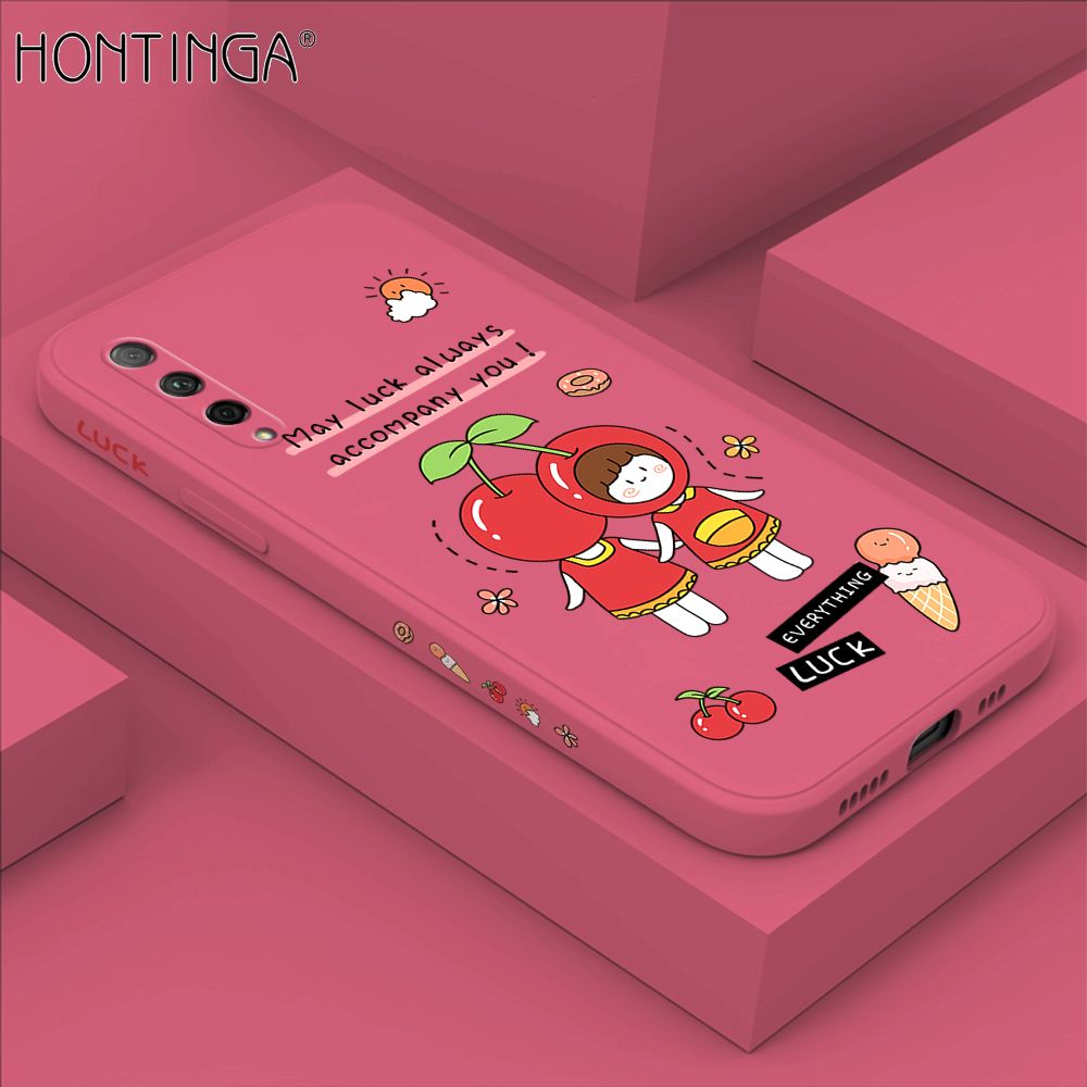 Hontinga for Huawei Y9S Case Side Design Cute Cherry Girl Back Cover Soft Square Edge Pattern Liquid Silicone Trend Phone Cases