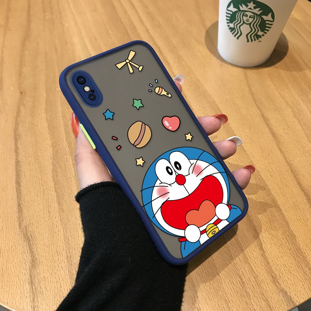 UCUC for iPhone XS MAX Back Cover Laugh Doraemon Frosted Transparent Hard Phone Case Thin Shockproof Full Cover Camera Protect Case