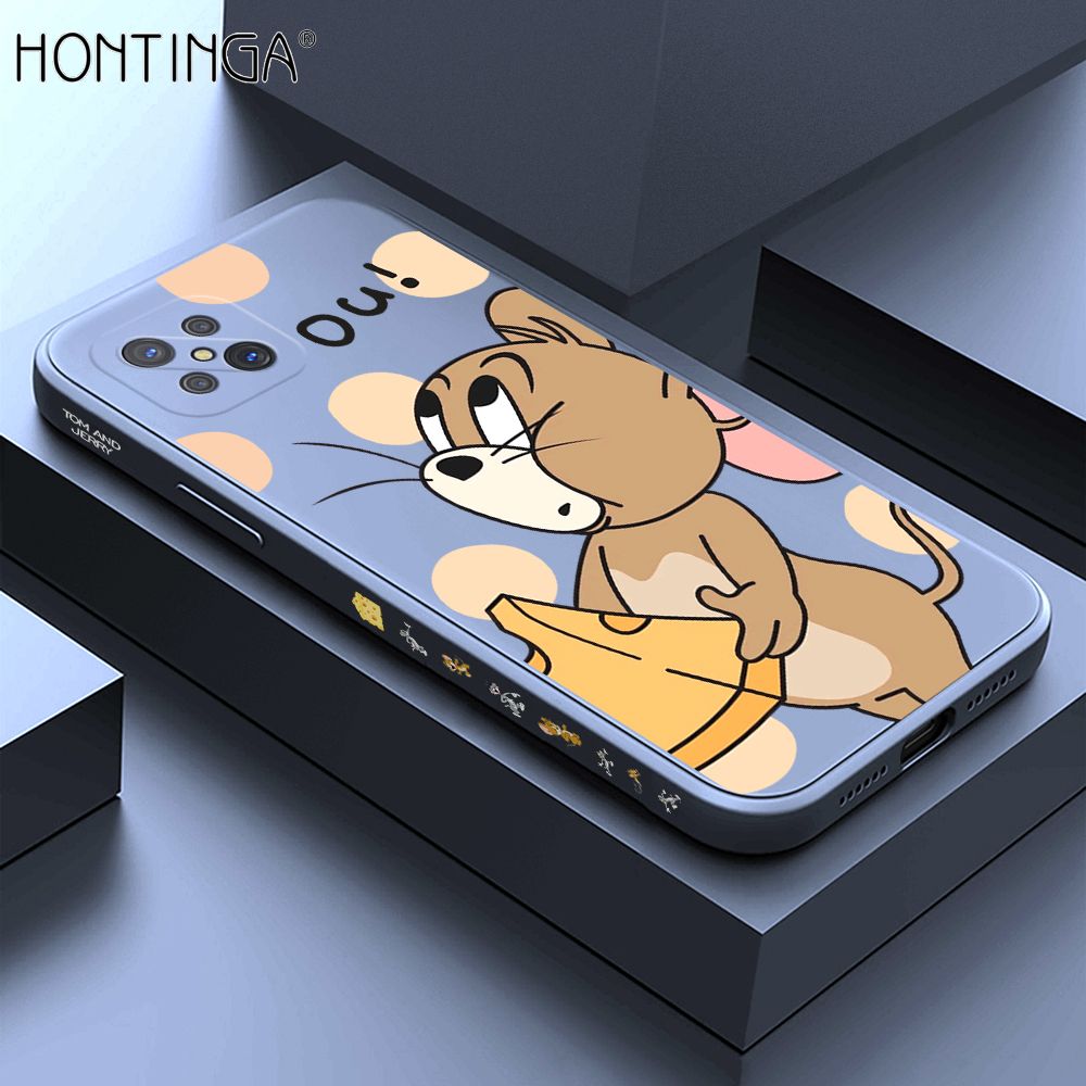 Hontinga for OPPO Reno4 Z 5G Case Side Design Cute Cartoon Mouse Back Cover Soft Square Edge Pattern Liquid Silicone Trend Phone Cases