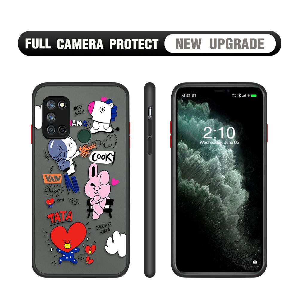 Hontinga for Realme C17 Case Cute Cartoon Camera Shockproof Protection Cases Edge Frosted Transparent Phone Cover