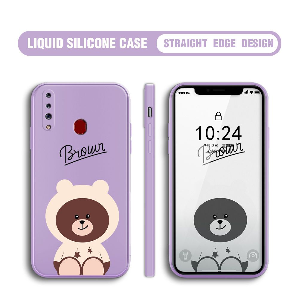 BILI for Samsung Galaxy Galaxy A20S Back Cover Brown Bear Multicolor Liquid Silicone Phone Case Soft Square Lens Protection Phone Cases