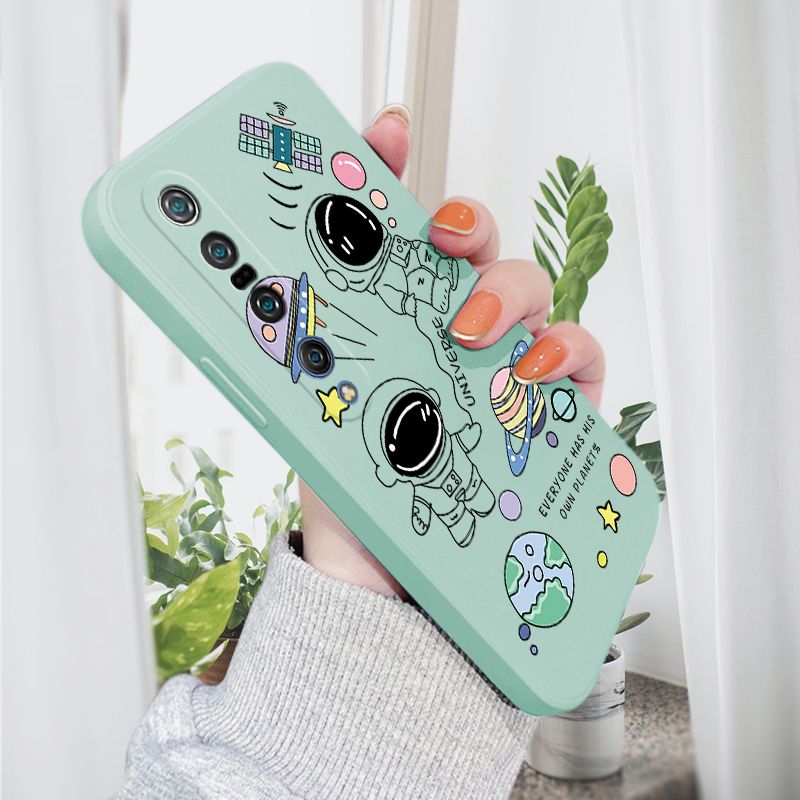 AMORVOR for Xiaomi 10 Pro Back Cover Cartoon Cute Astronaut Side design Soft Case Liquid Silicone Phone Cases