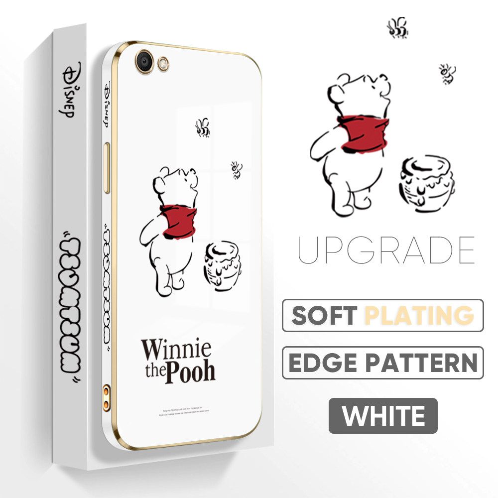 Jizetin (Free Lanyard) Vivo Y67 / V5 / V5S / V5 LiteBack Cover Honeypot Pooh Luxury 6D Plating Case Side Pattern Soft Silicone Square Mobile Phone Cases