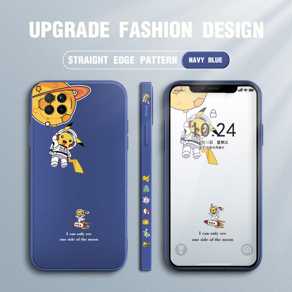 Jizetin for Huawei Nova 7i Case Side Design Phone Cover Cute Astronaut Pikachu Cover Square Edge Pattern Liquid Silicone Trend Case