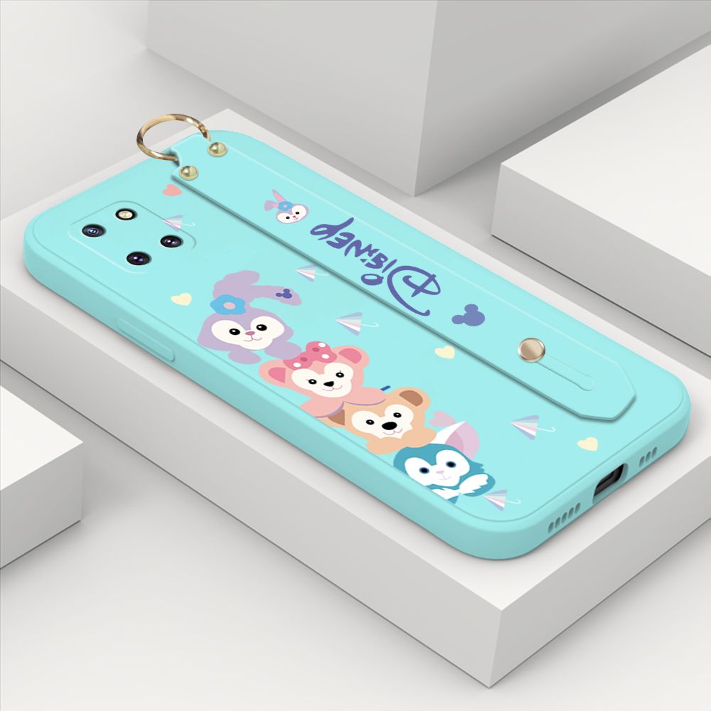ZeroQiQi for Samsung Galaxy M60S Wrist Strap Case INS Cute Style Creative Cartoon Rabbit and Fox Cover Thin Square Edge Liquid Silicone Phone Case