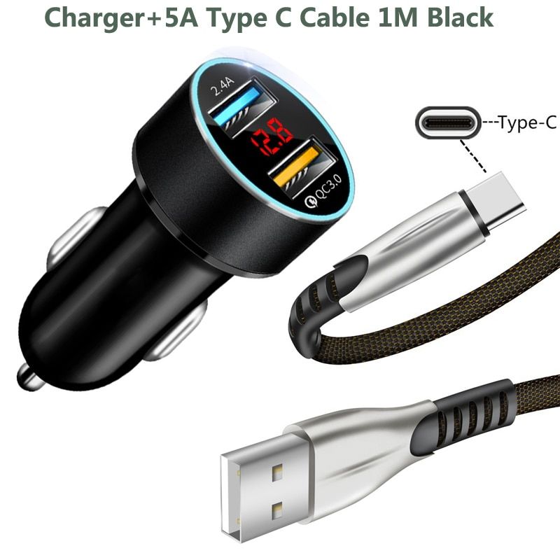 5A Type C USB Phone Cable Type C Charging Fast Charging QC 3.0 Car Charger Cable For Xiaomi 10 9 Redmi Note 9 8 Pro 8T Cable