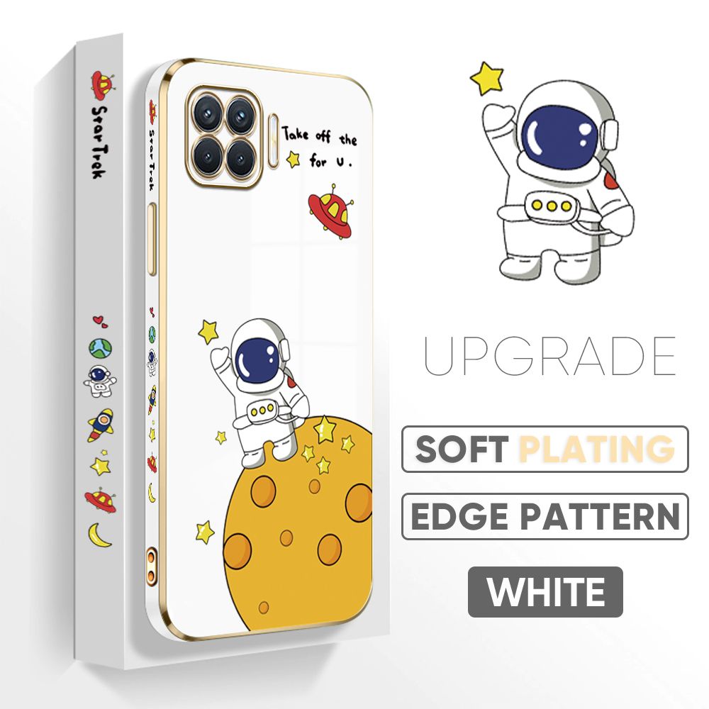 TA for OPPO F17 Pro / A93 2020 / Reno4 F Back Cover + Free Lanyard Planet Astronaut Luxury 6D Plating Case Side Pattern Soft Silicone Square Phone Cases