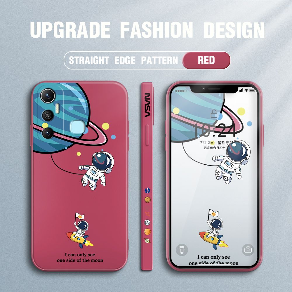 FHKL for Infinix Hot 11 Back Cover Cartoon Astronaut Side design Soft Case Multicolor Liquid Silicone Phone Cases