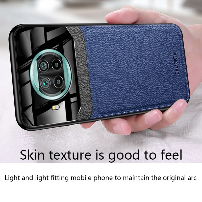 Biruiqu For Xiaomi Mi 10T Lite Hybrid Soft TPU Leather Tempered Glass Shockproof Case Cover