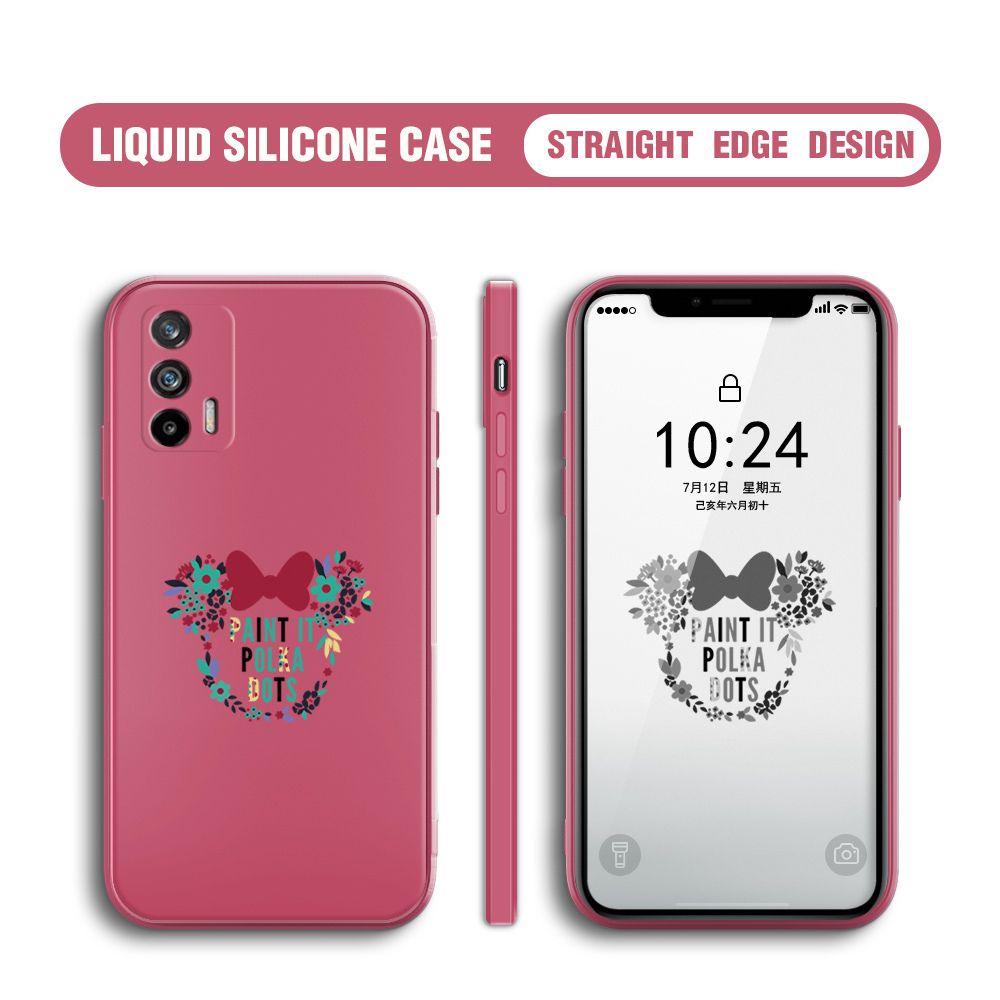 BILI for Realme GT 5G Back Cover Flowers Minnie Multicolor Liquid Silicone Phone Case Soft Square Lens Protection Phone Cases