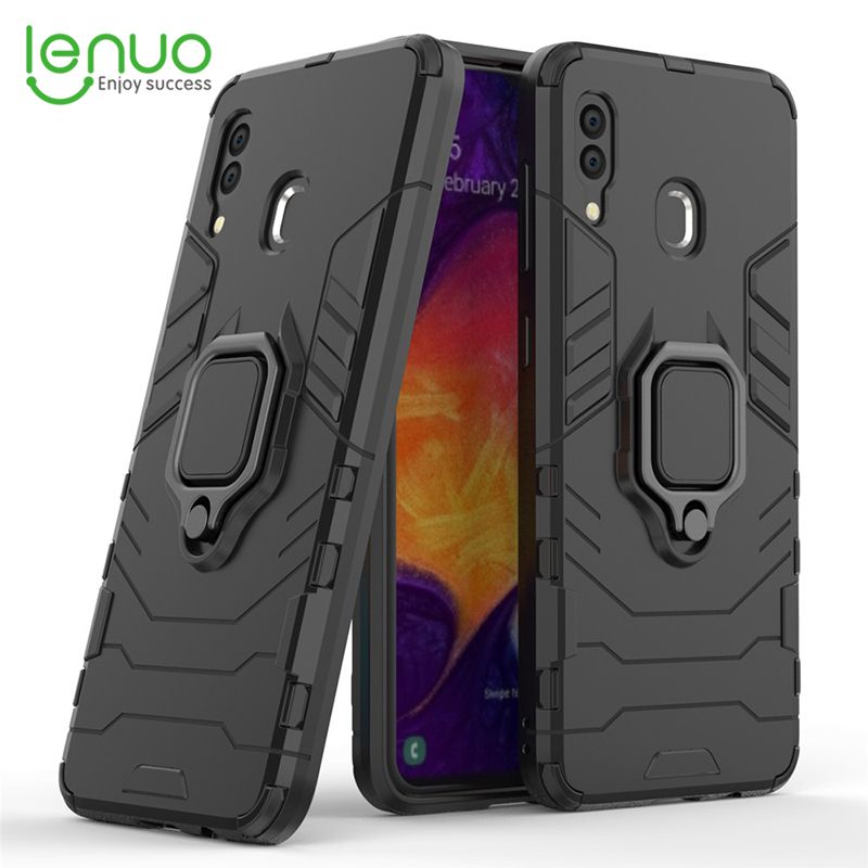 Lenuo Phone Case for Samsung Galaxy A30 / A20 Silicone PC Metal Ring Holder Cover