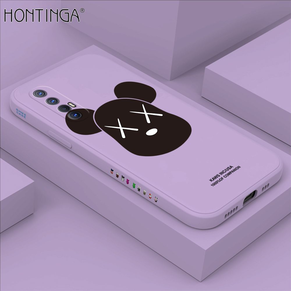Hontinga for OPPO Reno 3 Pro 5G Case Side Design Violent Bear Head Back Cover Soft Square Edge Pattern Liquid Silicone Trend Phone Cases