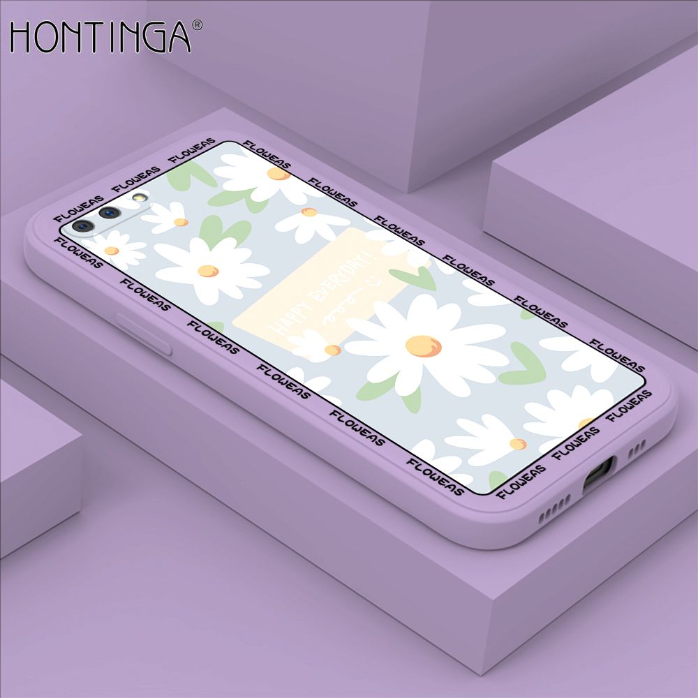 Hontinga for OPPO A3S A12E Realme C1 Case Beautiful Daisy Flower Phone Case Phone Case Soft Square Edge Silicone Cases Full Lens Cover Shockproof Protection Cover