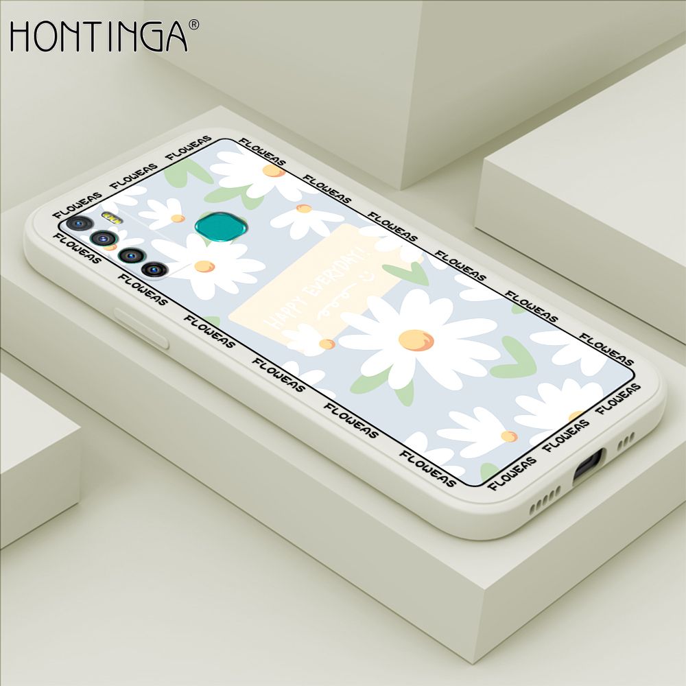 Hontinga for Infinix Hot 9 Case Beautiful Daisy Flower Phone Case Phone Case Soft Square Edge Silicone Cases Full Lens Cover Shockproof Protection Cover