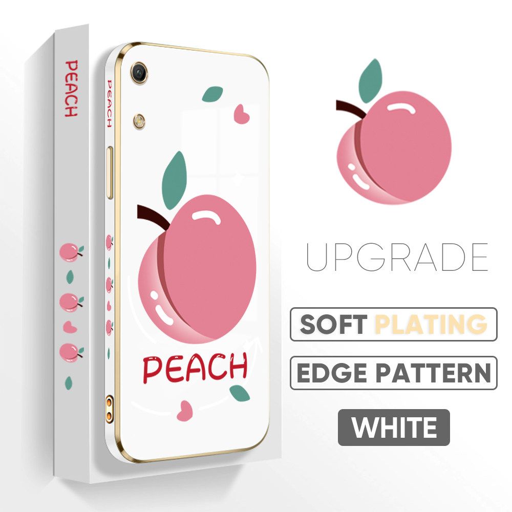 TA for Honor Y6 Pro 2019 / 8A Back Cover Shiny Peach Luxury 6D Plating Case Side Pattern Soft Silicone Square Phone Case