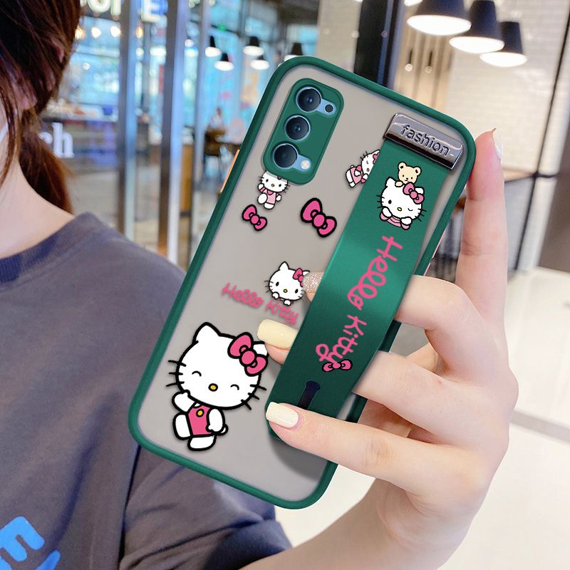 UCUC for OPPO Reno4 Wrist Strap Case Lovely KT Cat Wristband Printing Cover Shockproof Ultra Thin Phone Case