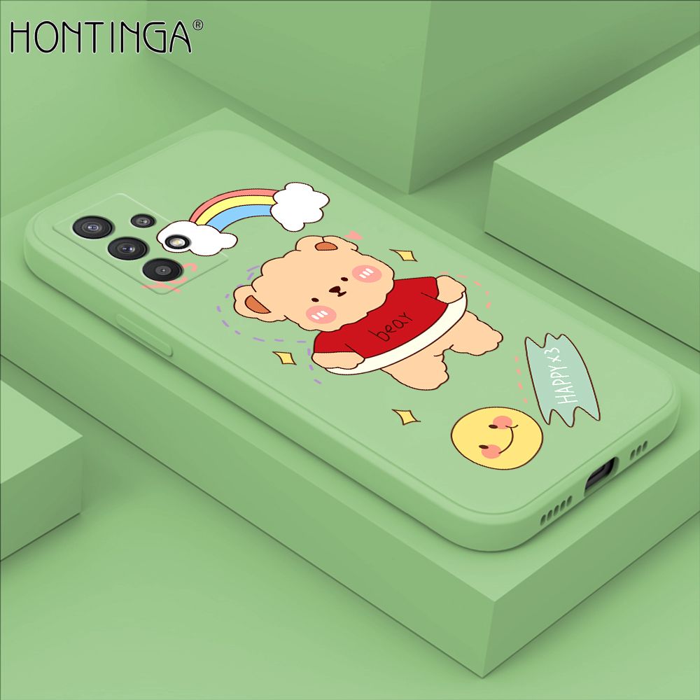 Hontinga for Samsung A32 5G Case Lovely Cartoon Bear Phone Case Phone Case Soft Square Edge Silicone Cases Full Lens Cover Shockproof Protection Cover