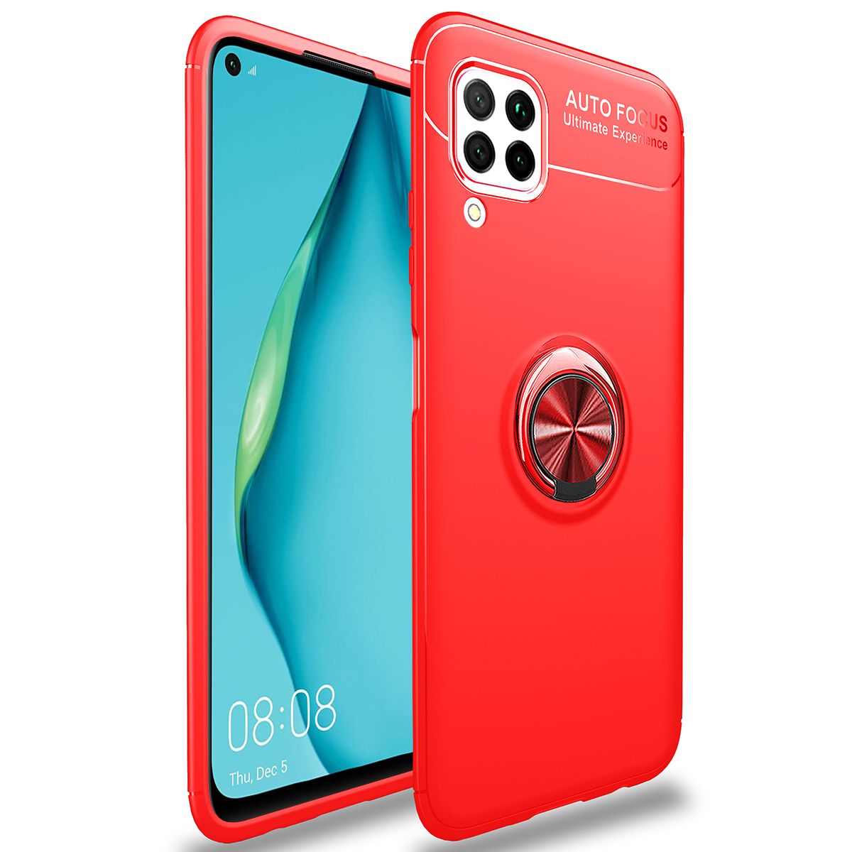 For Huawei P40 Lite 360 Degree Rotating Ring Clip Holder Case (Compatible with Magnetic Car Mount) Resilient TPU Drop Protection Armor Protective Case Cover