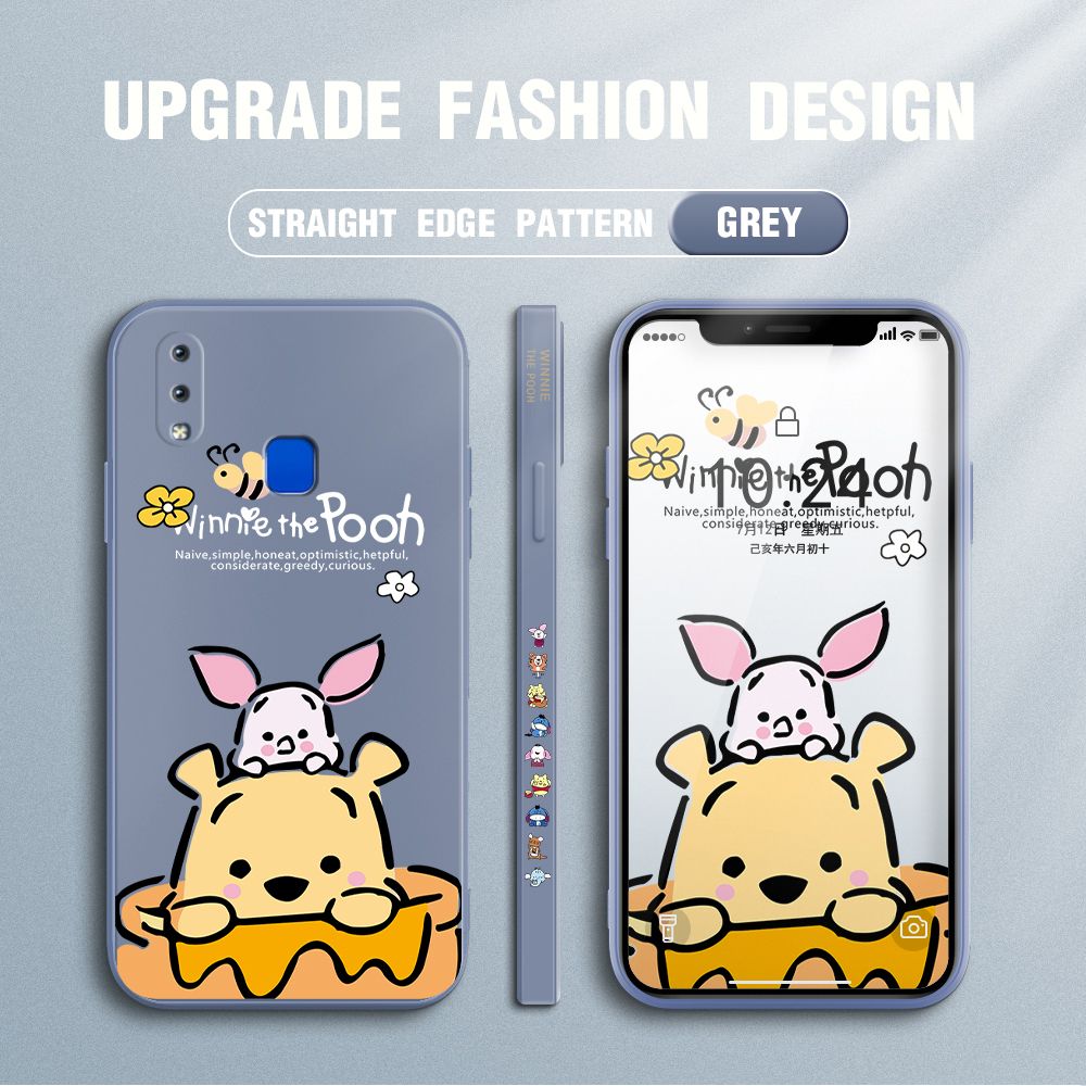 Jizetin for Vivo Y91 / Y95 Case Side Design Phone Cover Lovely Cartoon Pooh Bear Cover Square Edge Pattern Liquid Silicone Trend Case