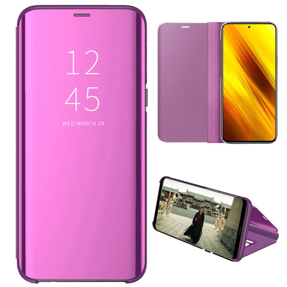 Smart Mirror Flip Phone Case For Xiaomi Poco X3 NFC View PU Leather Stand Protective Cover