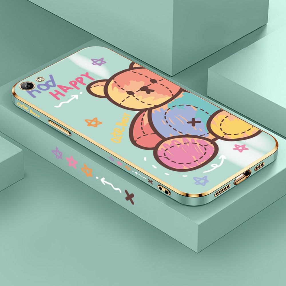 Jizetin (Free Lanyard) Vivo Y65 Case Color Doll Bear Luxury 6D Plating Soft Casing Silicone Ultra Thin Phone Cover