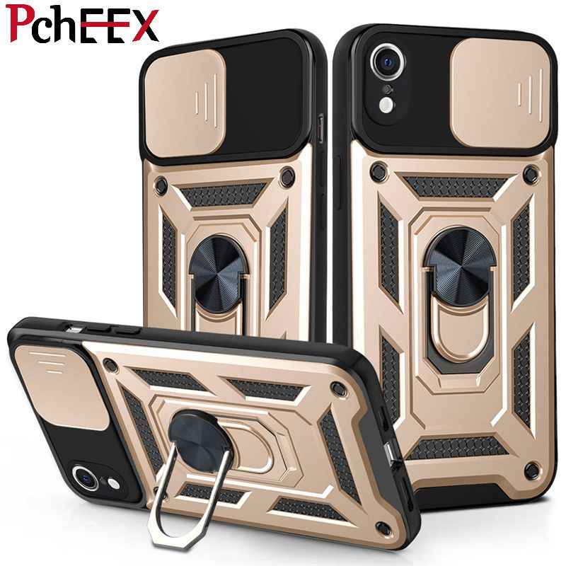 For iPhone X Phone Case, iPhone XS Phone Case, Military-Grade Push Window Cover Ring Stand Hard Anti-Fall Casing