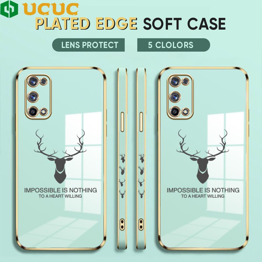 UCUC for Realme X7 Pro 5G Back Cover + Free Lanyard Simple Antlers Luxury 6D Plating Case Side Pattern Soft Silicone Square Phone Cases