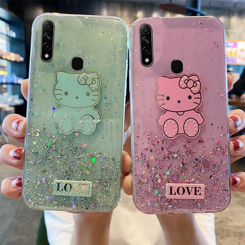 Phone case OPPO A31 Shiny Ring Case Glitter Soft Transparent Hello Kitty Cases For OPPO A31 Back Cover Stars Moon Girls
